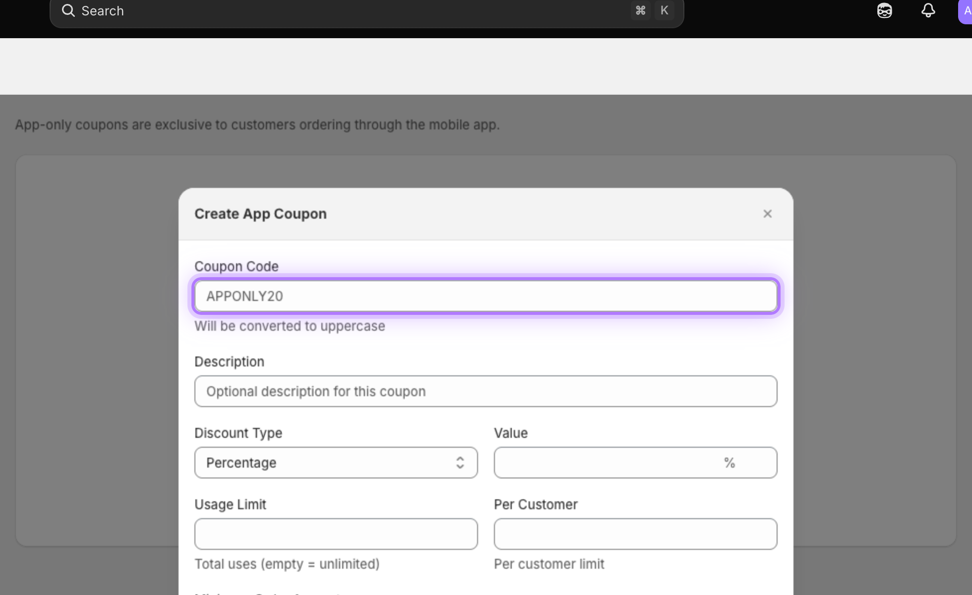 Coupon code field