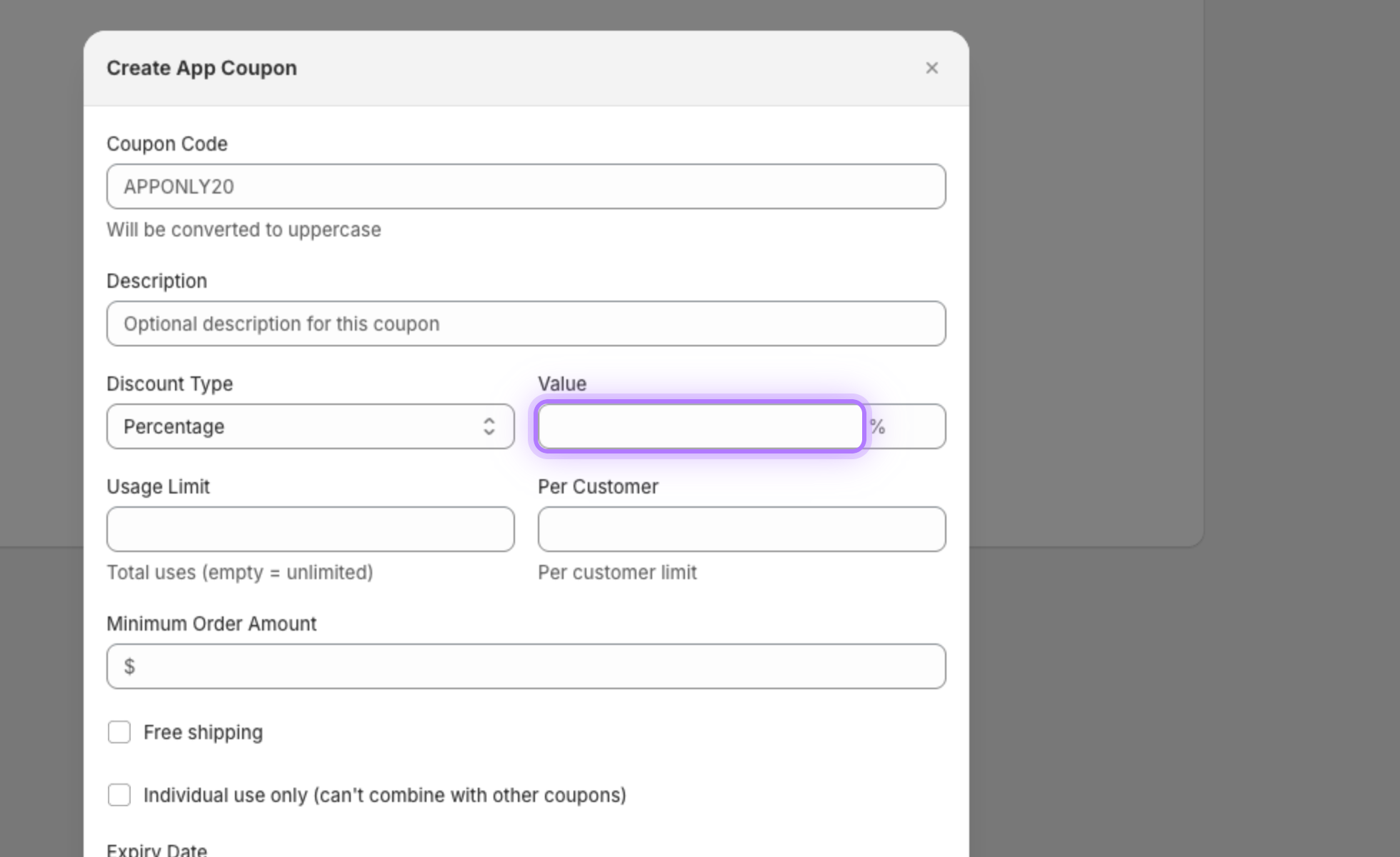 Discount value field