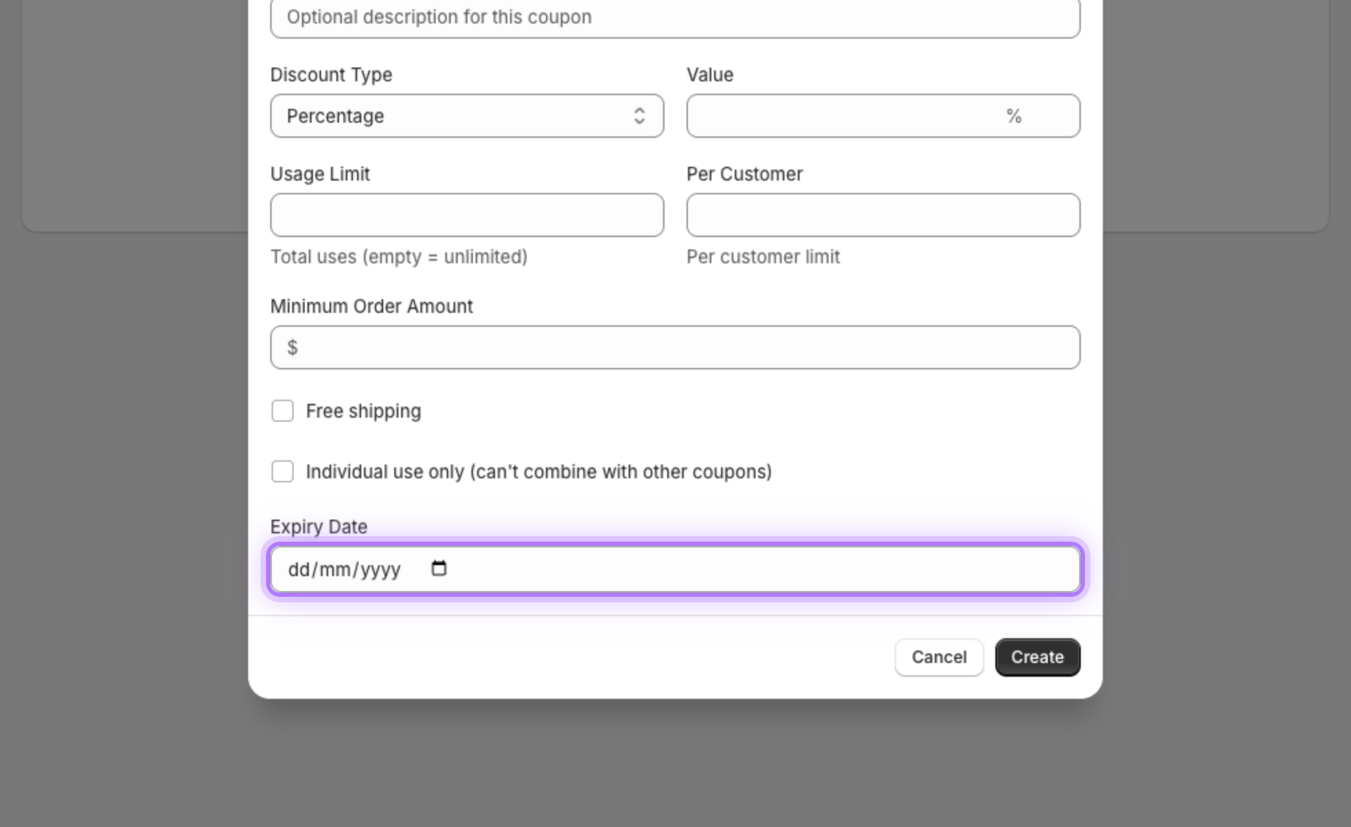Expiry date field