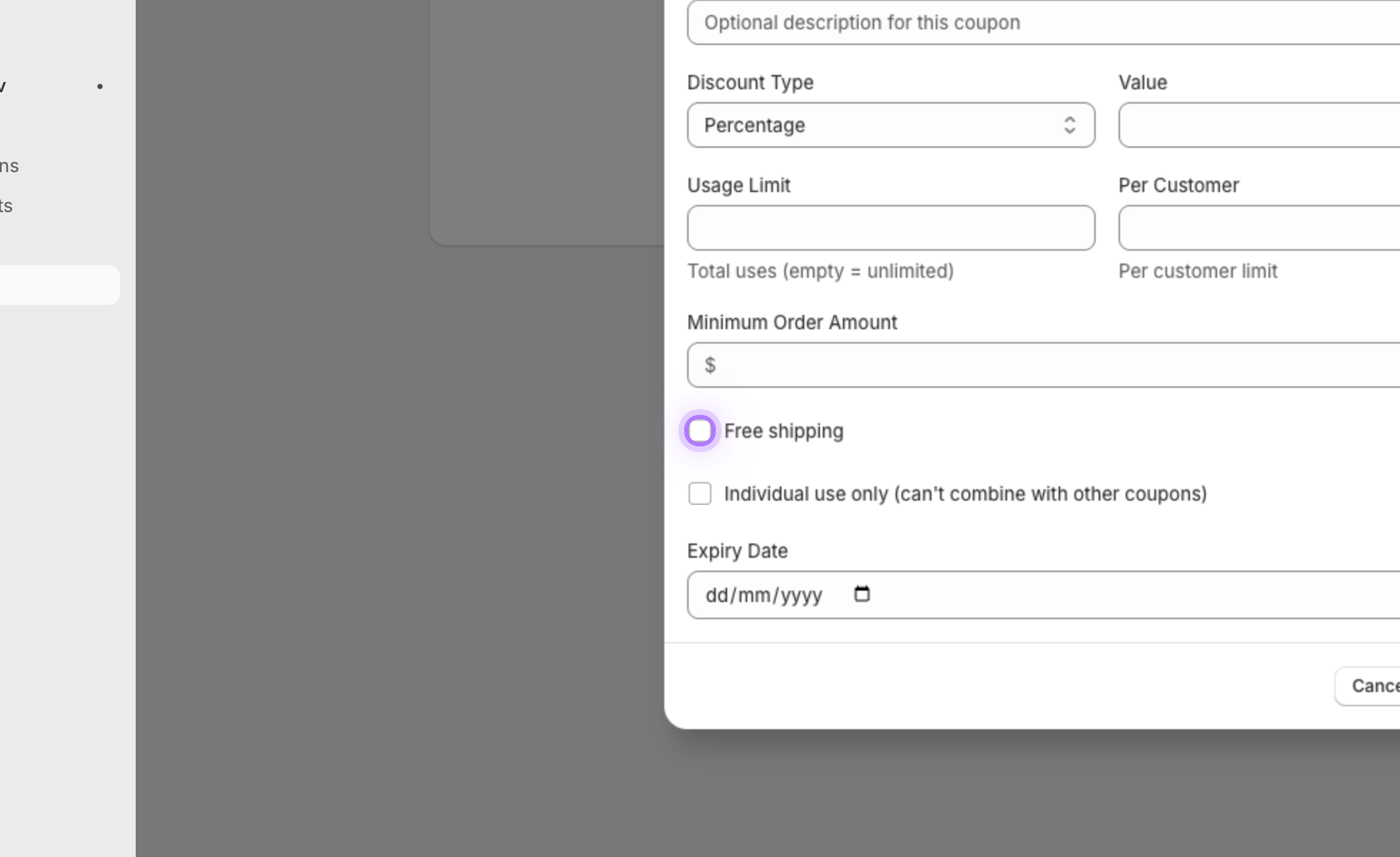 Free shipping toggle