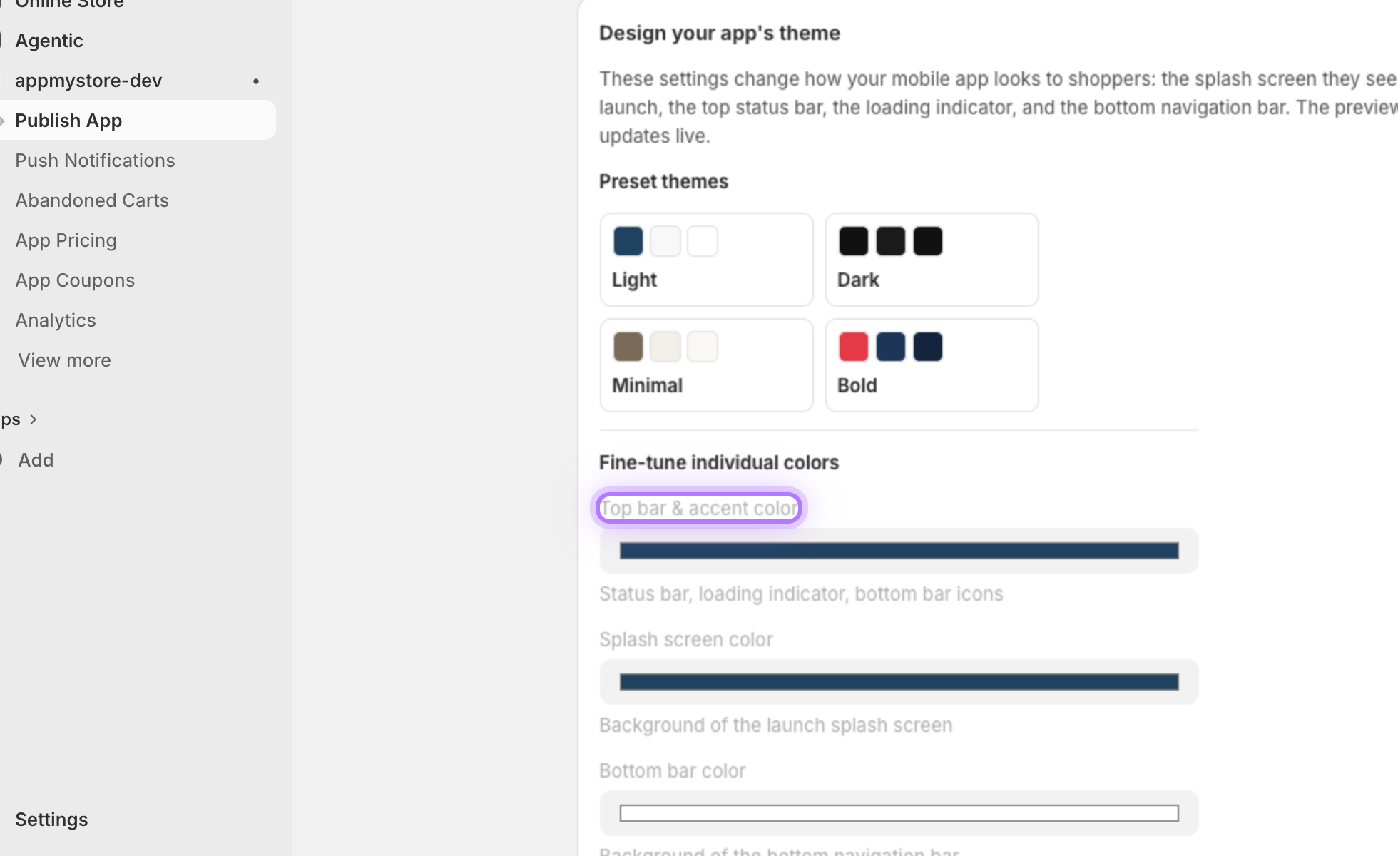Theme color pickers