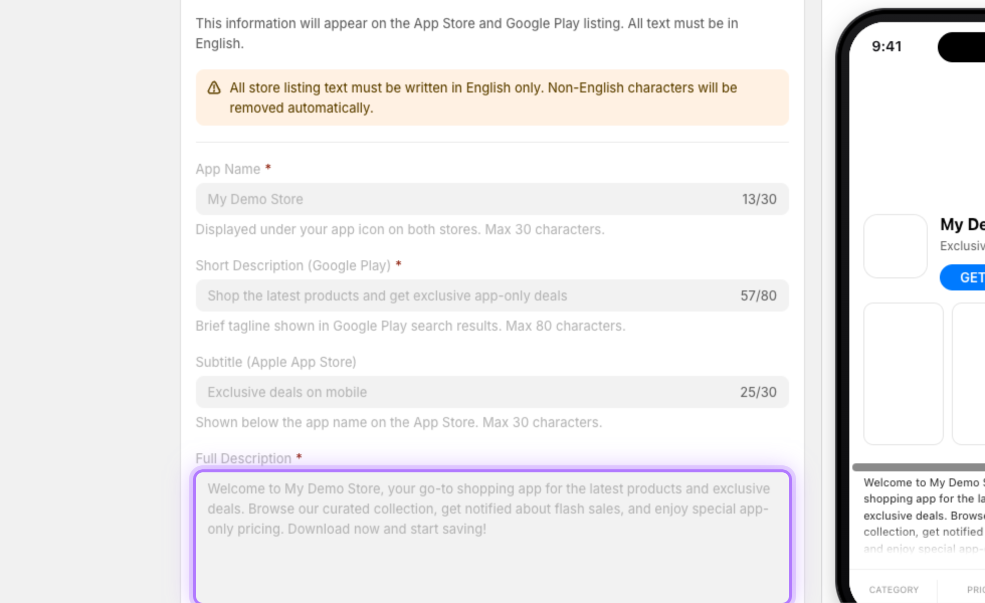 Full description field