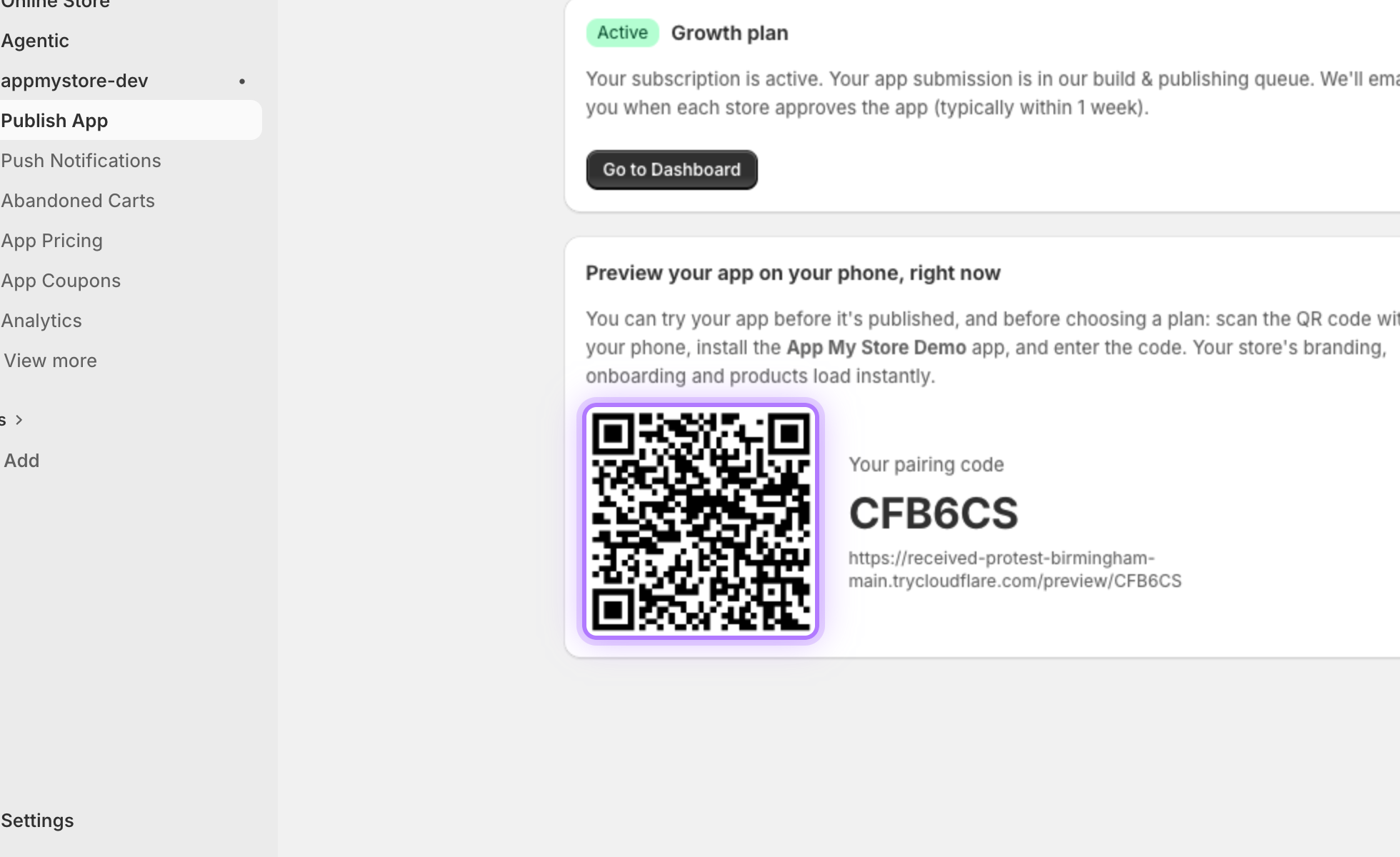 QR pairing preview