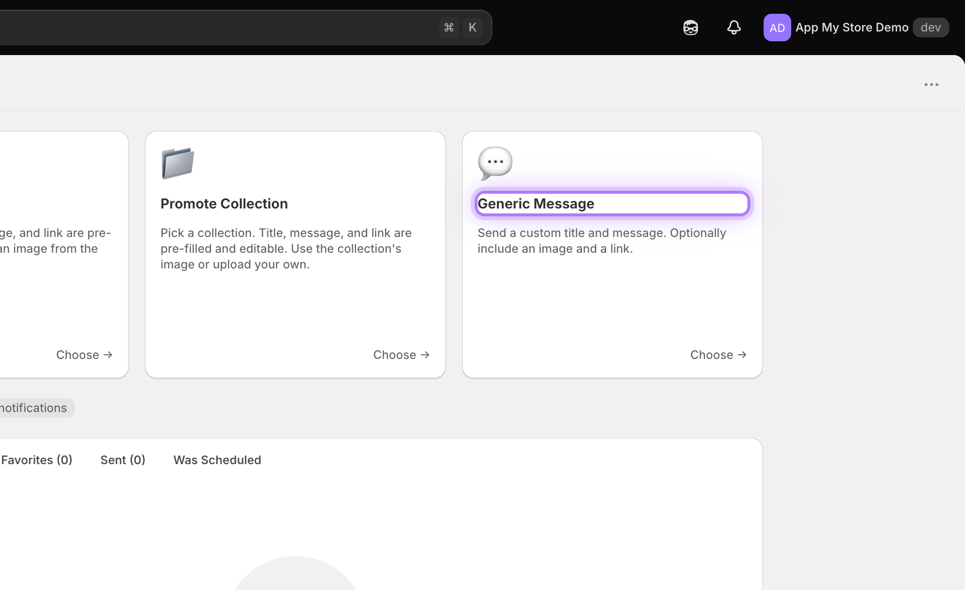 Notification type cards